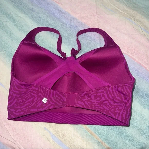 Athleta High Impact Advance Printed Sports Bra Size 36DD Racerback Fuchsia Pink - Picture 3 of 4